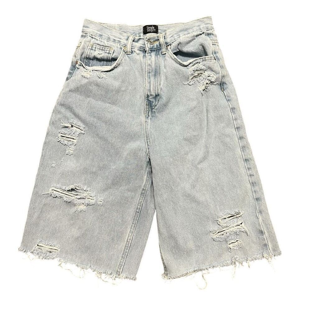 SIMPLE SOCIETY Light Wash Distressed Bermuda Jean Shorts Size 3/26